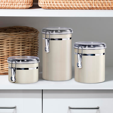 Oggi Stainless Steel Kitchen Canister 36 fl oz, Gray - Airtight Clamp Lid, Clear See-Thru Top - Ideal for Kitchen Storage, Food Storage, Pantry Storage. Size 4.75